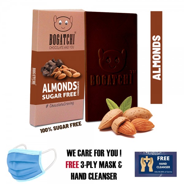 Sugar FREE Healthy Chocolate Bar with Roasted Almonds, 80g